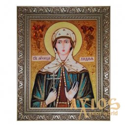 Amber icon of Holy Martyr Lydia 20x30 cm - фото