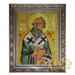 Amber icon of the Holy Spiridon Trimifuntsky 20x30 cm - фото