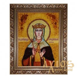 Amber icon of Saint Ludmila Czech 20x30 cm - фото