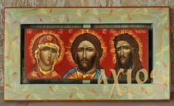 The written icon of the three faces Theotokos, Savior, John the Baptist 39х21 cm - фото