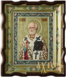 Hand-written Icon Saint Nicholas the Wonderworker 31x24 cm (alder, carving, gold, painting) - фото