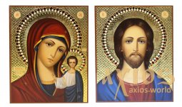 Writed icons Wedding couple Kazan Mother of God and Savior 16х20 cm - фото