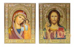 Writed icons Wedding couple Savior and Kazan Mother of God 22х17,5 cm - фото