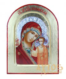 Icon of the Blessed Virgin Mary of Kazan in gilding Greek style, arched, 21x29 cm, only in Axios - фото