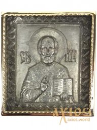 Icon in metal Saint Nicholas, silver-plated, gilded frame, 5х5 cm - фото