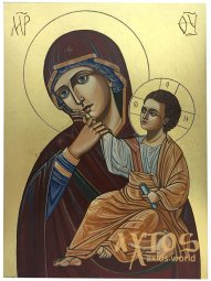 A written icon on a tree, gold leaf, the Virgin "Otrada and solace", 30х40 cm - фото