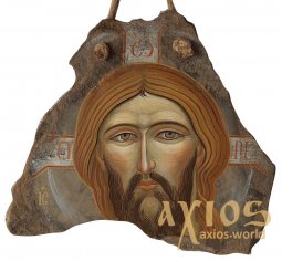 Jesus Christ, the icon written in stone, egg tempera, 29x32 cm - фото