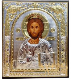 Icon of the Savior. Rectangular, Silkscreen, Silver, Gold Decor - фото