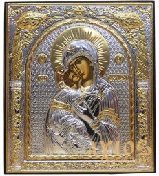Icon of Vladimir. Rectangular, Silkscreen, Silver, Gold Decor - фото