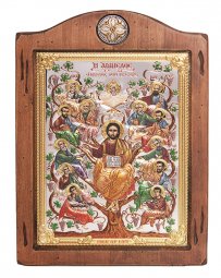 Icon Savior and Apostles, Italian frame №3, enamel, 17x21 cm, alder tree - фото