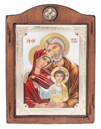 Icon The Holy Family, Italian frame №3, enamel, 17x21 cm, alder tree - фото