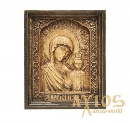 Carved wooden icon of Our Lady of Kazan 20x24 см - фото