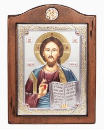 Icon of the Savior, 17x21 cm, Italian frame №3, alder tree, silvering, enamel - фото