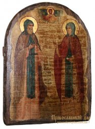 Icon antique of holy Peter and Fevronia Murom 17h23 see Arch - фото