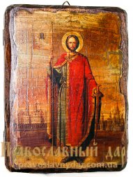 Aged Icon St. Knyaz Alexander Nevsky 7x9 cm - фото