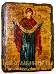 Icon antique Intercession of the Theotokos 7x9 cm - фото