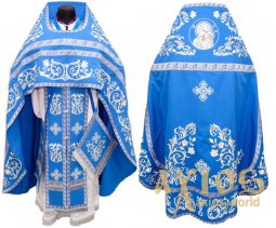 Priest vestment, blue colour, silver embroidery - фото