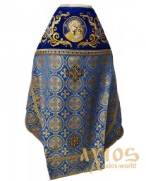 Priest vestment, combined , main fabric - blue brocade, shoulders embroidered on blue velvet - фото