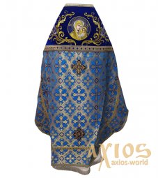 Priest vestment, combined, blue brocade fabric, shoulders embroidered on dark blue velvet - фото