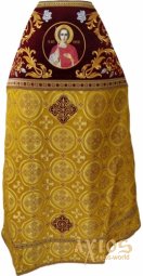 Priestly vestments, combined, shoulders embroidered on velvet, the main fabric is yellow brocade - фото