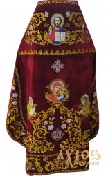 Priest vestments, red velvet, embroidered icon of Savior, icons of Saints - фото
