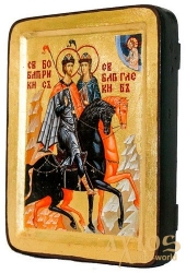 Икона Святые мученики князья Борис и Глеб Греческий стиль в позолоте 17x23 см - фото