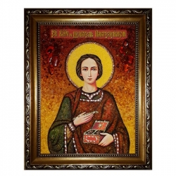 Amber Icon Holy Great Martyr and Healer Panteleimon 40x60 cm - фото