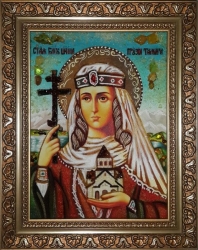 Amber Icon Holy Blessed Tamara Tsarina Georgian 40x60 cm Amber Icon Holy Blessed Tamara Tsarina Georgian 40x60 cm - фото