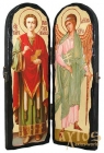 The icon under the antiquity The Holy Healer Panteleimon and the Holy Guardian Angel The folded double 10x30 cm