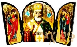 Icon under the antiquity Saint Nicholas the Wonderworker Warehouse triple 14x10 cm - фото