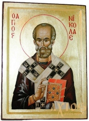 Икона Святой Николай Чудотворец Греческий стиль в позолоте  без шкатулки - фото