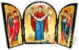 The icon under the antiquity The protection of the Blessed Virgin The folded triple 14x10 cm