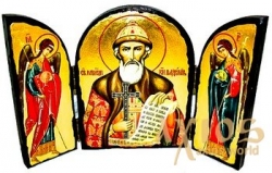 Icon under the antiquity Saint Ravnoapostolny prince Vladimir Skladen triple 14x10 cm Icon under the antiquity Saint Ravnoapostolny prince Vladimir Skladen triple 14x10 cm - фото