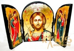 The icon under the antiquity The Savior Not Made by Hands The folded triple 14x10 cm - фото