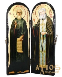 Ancient Icon of the Monk The Reverend Sergius of Radonezh and Seraphim of Sarov Warehouse double 10x30 cm Ancient Icon of the Monk The Reverend Sergius of Radonezh and Seraphim of Sarov Warehouse double 10x30 cm - фото