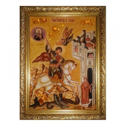 Amber Icon Holy Great Martyr George the Victorious 60x80 cm Amber Icon Holy Great Martyr George the Victorious 60x80 cm - фото