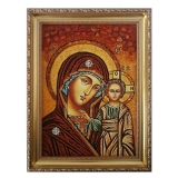 Amber Icon of the Most Holy Mother of God of Kazan 15x20 cm