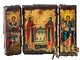 The icon under the old days Saints Peter and Fevronia Muromsky folding triple 14x10 cm