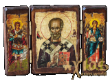 The icon under the olden times Saint Nicholas the Wonderworker a folding triple 14x10 cm