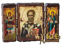 The icon under the olden times Saint Nicholas the Wonderworker a folding triple 14x10 cm - фото