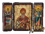 The icon under the antiquity Sainted Spyridon Trimiphuntsky folding triple 14x10 cm