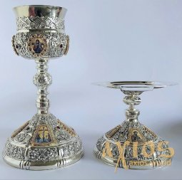 Eucharistic silver set, engraved, natural stones, with silver chalice insert 1l. (Greece) - фото