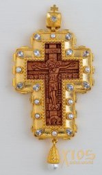 Cross pectoral brass, gilding, enamel, zirconium stones, with a chain in a case. (Greece) - фото