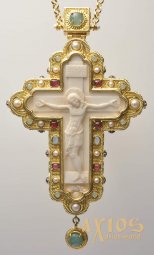 Pectoral cross gilded with precious stones aventurine, amethyst. (Greece) - фото