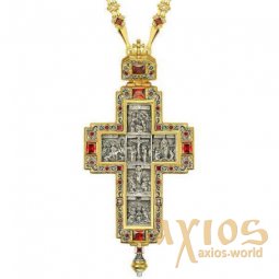 Cross silver with inserts, gilding, oxidation and chain - фото