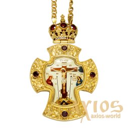 Pectoral cross in gilt brass with prints and inserts and chain - фото