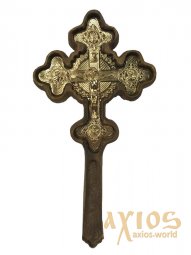 Cross on the table, wooden, with a gold-plated inset, 30x16 cm - фото