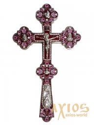 Small altar cross, No. 6-16, dark pink enamel, nickel plating - фото