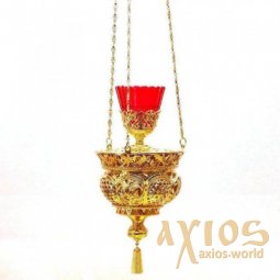 Hanging brass lamp in gilding - фото