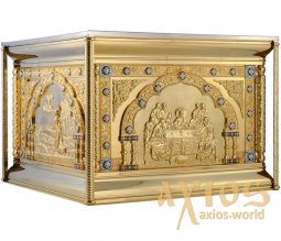 Vestments on the throne №5, 151х151х104 cm, partial gilding, nickel plating with brass cornices for varnish, enamel - фото